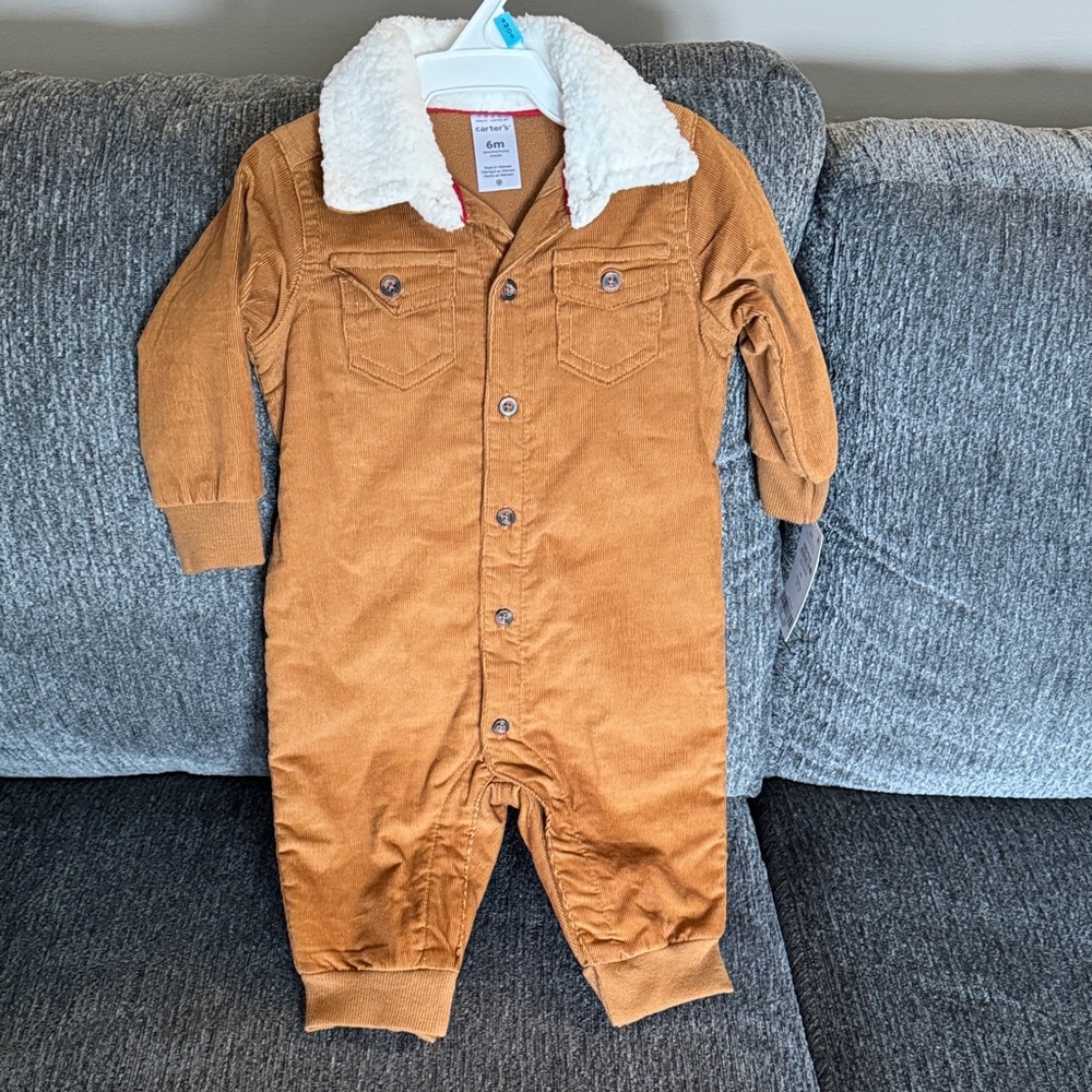 Carter's Tan Corduroy Baby Jumpsuit with Cream Collar